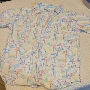 Free Planet Kids Button-Down Shirt in Multi-Color Flamingo Print